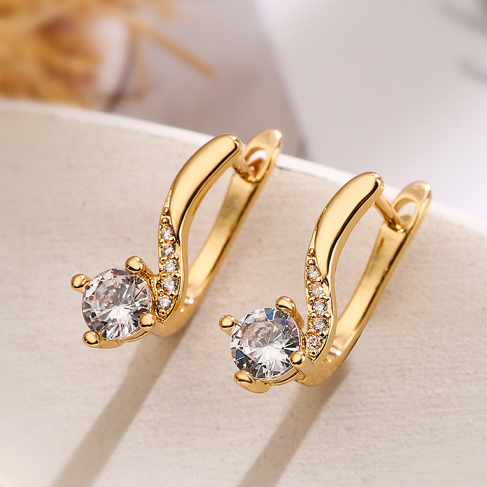 1 Pair Simple Style Commute Leaf Plating Inlay Copper Zircon 18K Gold Plated Earrings