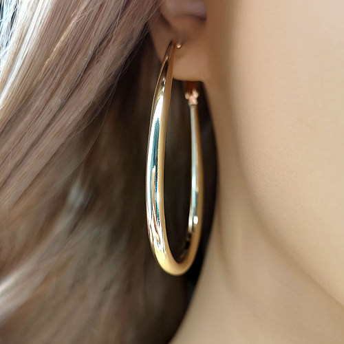1 paire de boucles d'oreilles créoles en cuivre plaqué or, Style Simple et exagéré