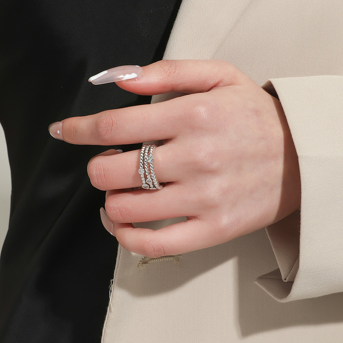 Anel de cobre de dedo indicador de strass multicamadas simples da moda