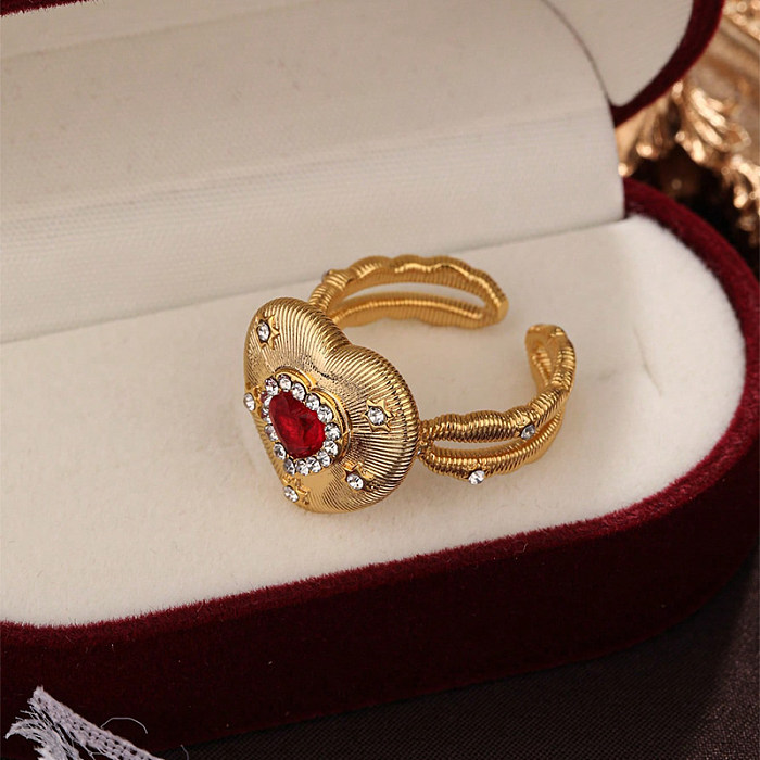 Sweet Simple Style Heart Shape Copper Inlay Zircon Open Rings