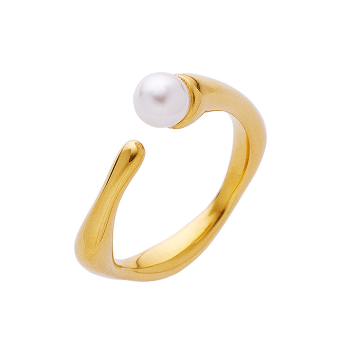 Lady Solid Color Stainless Steel Titanium Steel Plating Inlay Pearl 18K Gold Plated Open Rings