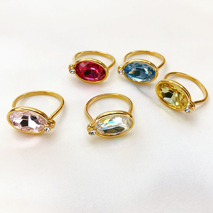 Modern Style Oval Copper Plating Inlay Artificial Gemstones Rings