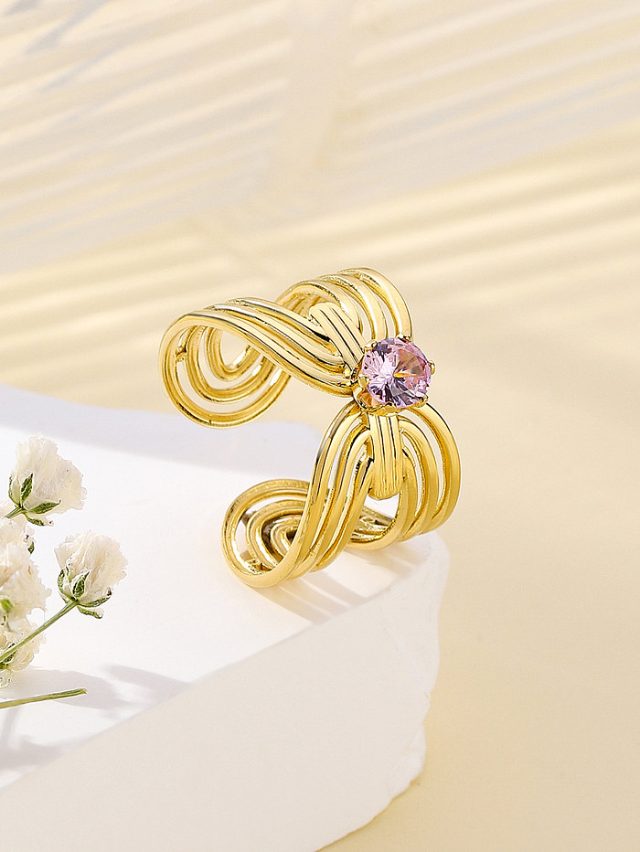Anéis banhados a ouro elegantes do zircão 18K do embutimento do chapeamento de aço inoxidável da cor sólida