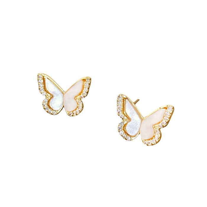 1 Pair Commute Butterfly Plating Inlay Copper Artificial Gemstones Gold Plated Ear Studs