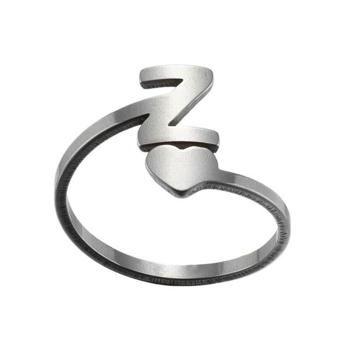 Fashion Letter Heart Shape Stainless Steel Plating Open Ring 1 Piece