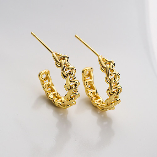 Clous d'oreilles en forme de C géométriques en cuivre plaqué or, 1 paire