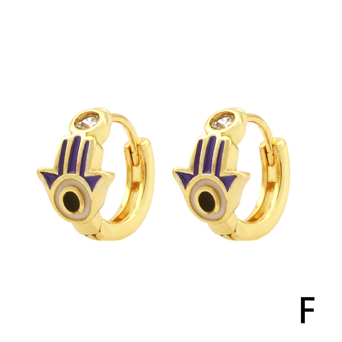 1 Pair Sexy Sweet Clouds Devil'S Eye Hand Of Fatima Enamel Plating Inlay Copper Zircon 18K Gold Plated Earrings