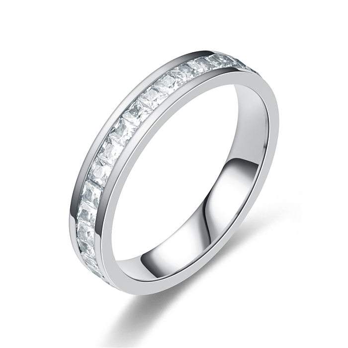 Venta al por mayor de joyería de anillo de acero de titanio con circonita cuadrada geométrica coreana