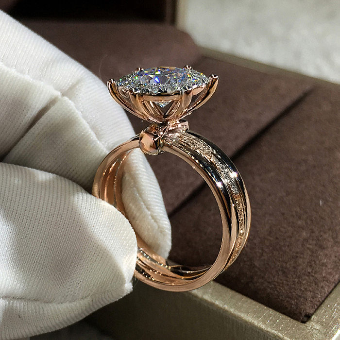 Novo Anel de noivado de zircônia de duas cores de cobre criativo moda anel de festa de casamento