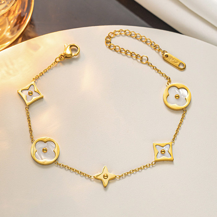 IG Style Simple Style Flower Titanium Steel Inlay Shell Bracelets Earrings Necklace