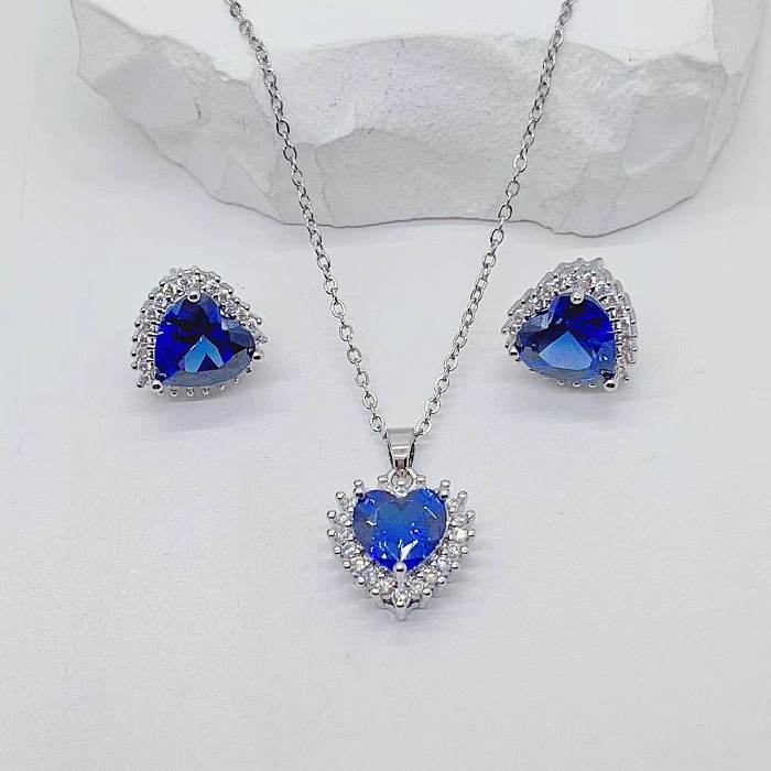 Ensemble de bijoux pour femmes, 2 pièces, en forme de cœur, plaqué titane et acier, incrustation de Zircon