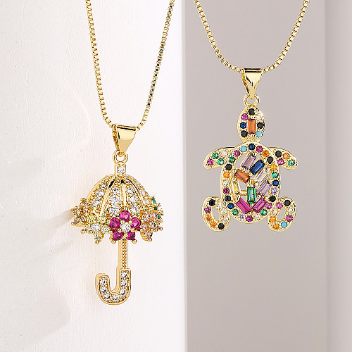 1 Piece Fashion Tortoise Umbrella Copper Plating Hollow Out Inlay Zircon Pendant Necklace