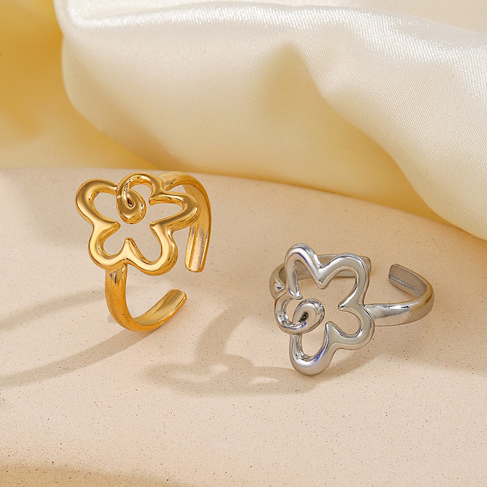 Simple Style Flower Stainless Steel Plating 18K Gold Plated Open Rings