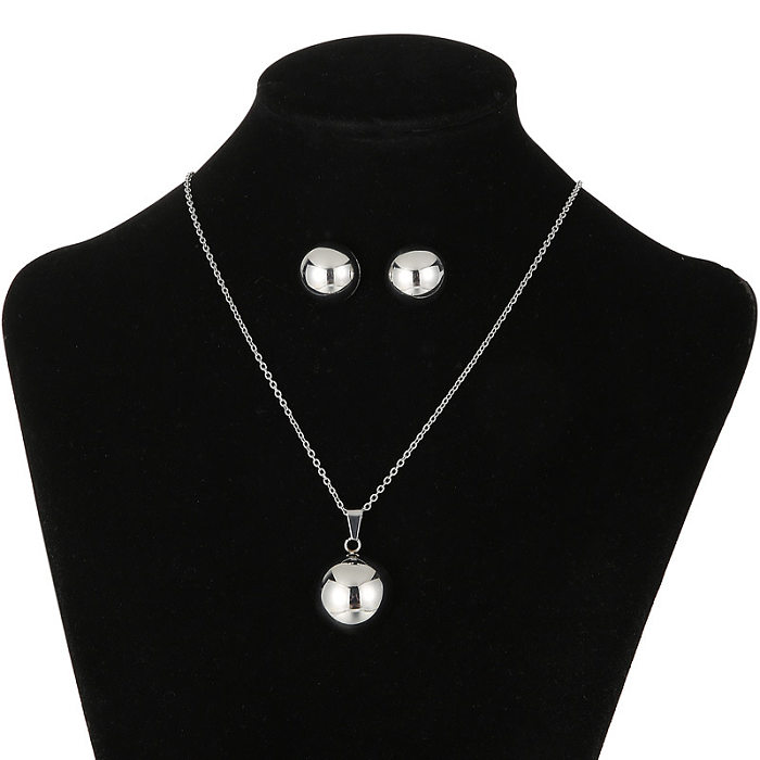 Auf Lager Großhandel Europäische und amerikanische einfache trendige Edelstahl-Ornament-runde Perlen-Halskette und Ohrringe Suite Damen-Einteiler-Lieferung