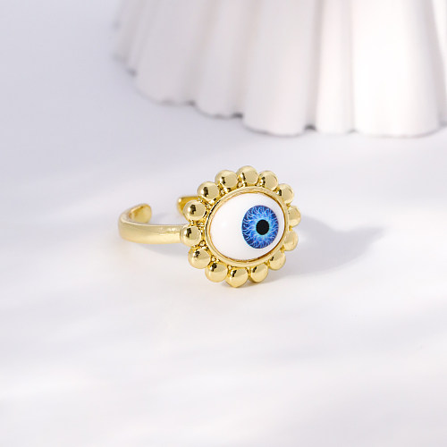 Simple Style Heart Shape Eye Copper Gold Plated Zircon Open Ring 1 Piece