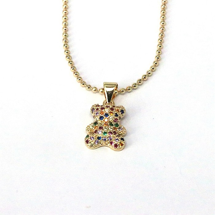 Cute Hip-Hop Little Bear Copper Plating Inlay Zircon Gold Plated Pendant Necklace