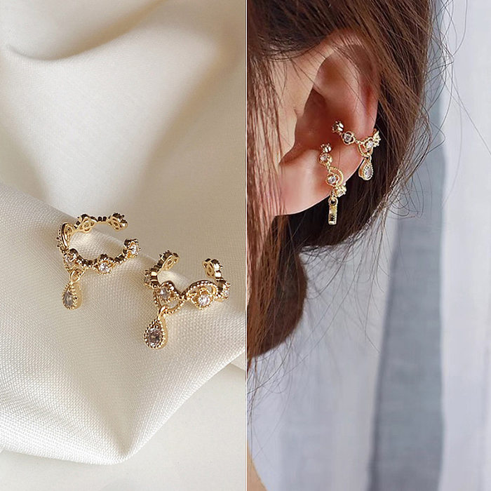 Fashion Bow Knot Copper Inlay Zircon Ear Clips