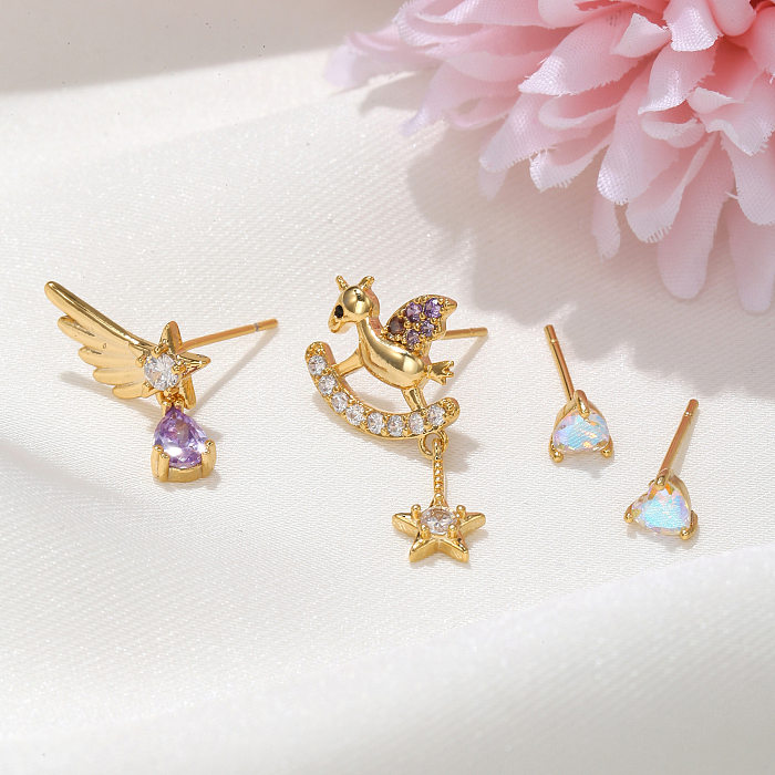 Fashion Animal Brass Ear Studs Gem Copper Earrings