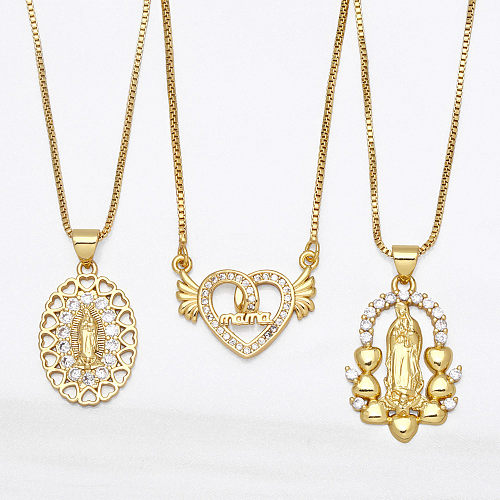 Fashion Hollow Heart Shaped Virgin Mary Pendant Zircon Necklace Wholesale