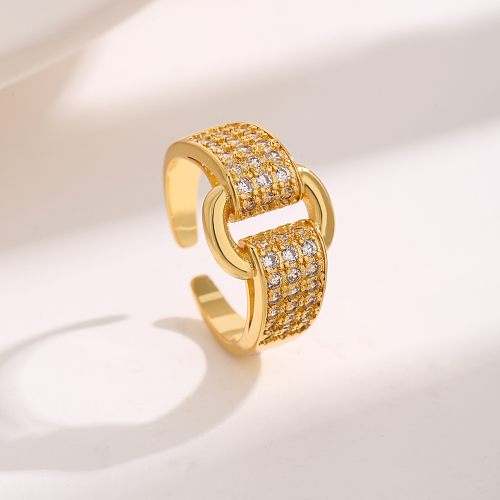 Schlichter, rechteckiger, offener Ring mit Kupferbeschichtung und Zirkoneinlage, 18 Karat vergoldet