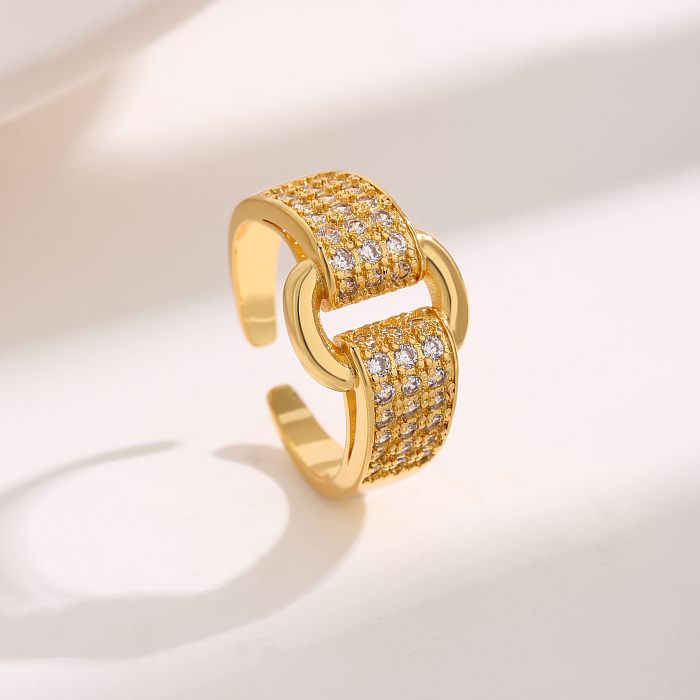 O ouro simples do zircão 18K do embutimento do chapeamento de cobre do retângulo do estilo chapeou anéis abertos