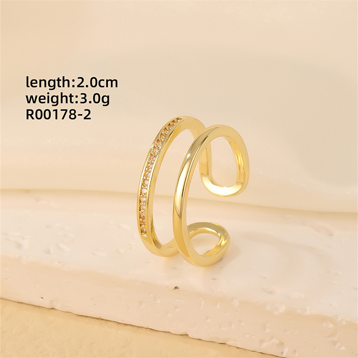 Lässige offene Ringe im Vintage-Stil mit asymmetrischem Kupfer, unregelmäßiger Inlay-Zirkon-Optik