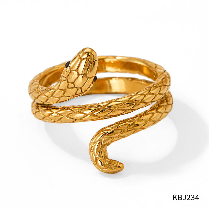 Anéis banhados a ouro de aço inoxidável de cobra de estilo simples a granel