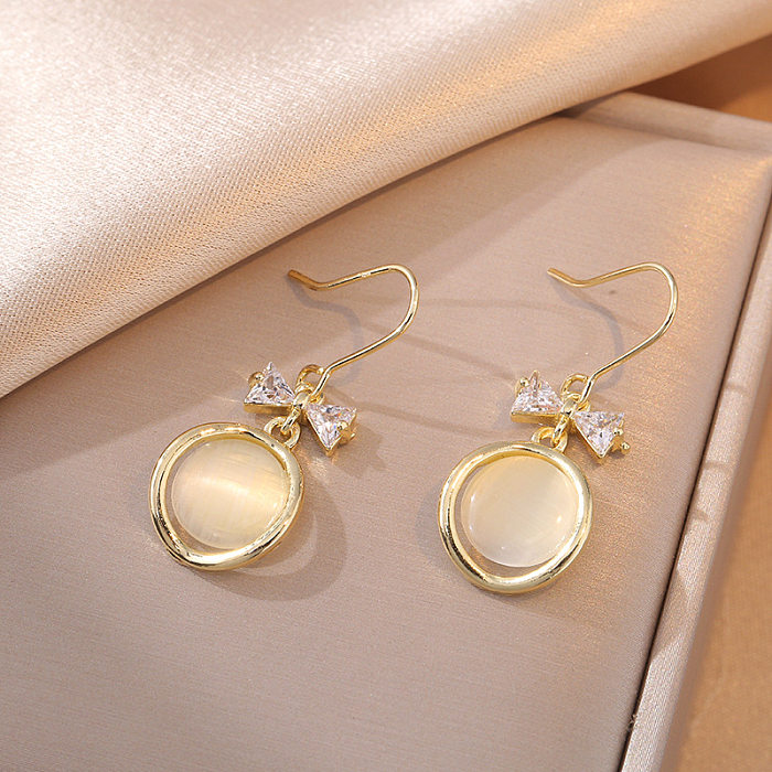 1 Pair Simple Style Heart Shape Bow Knot Inlay Copper Zircon Ear Studs