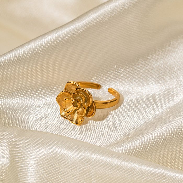 IG Style Flower Stainless Steel 18K Gold Plated Open Ring In Bulk