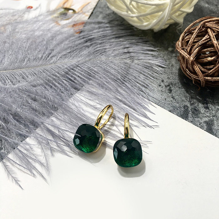 1 Pair Vacation Square Plating Inlay Copper Artificial Crystal Earrings