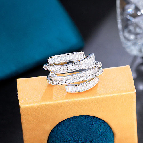 Simple Style Asymmetrical Wings Copper Plating Inlay Artificial Gemstones 14K Gold Plated White Gold Plated Rhodium Plated Rings