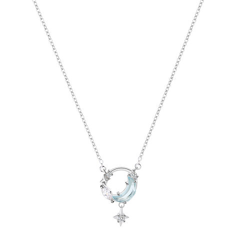 Elegant Star Moon Copper Rhinestones Zircon Pendant Necklace In Bulk