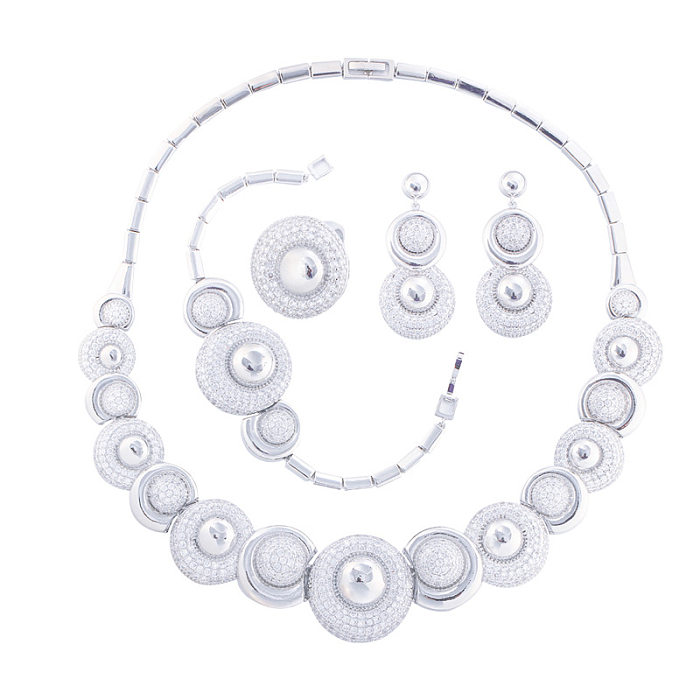Collier de boucles d'oreilles en forme d'étoile ronde brillante pour femme, incrustation de pierres précieuses artificielles plaquées or blanc et rhodium
