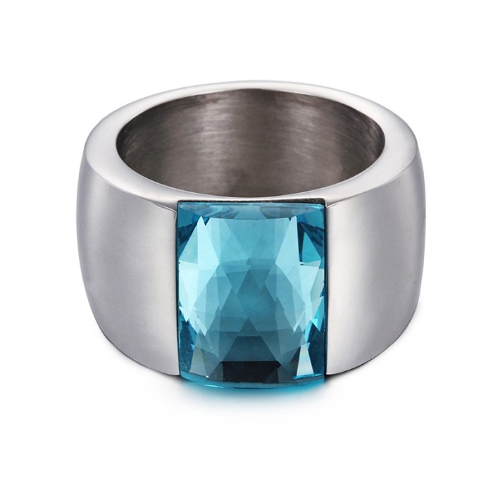 Einfacher neuer Ring aus Titanstahl mit eingelegtem Farbstein Großhandelsschmuck