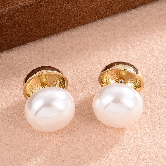 1 Pair Elegant Simple Style Solid Color Plating Inlay Copper Pearl 14K Gold Plated Ear Studs