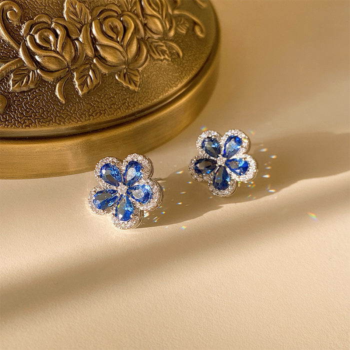 Glam Flower Copper Inlay Zircon Women'S Earrings Necklace