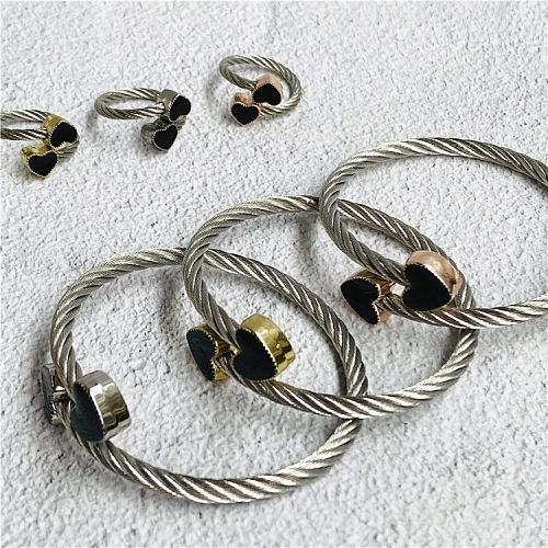 Pulseras de los anillos de las mujeres del esmalte del acero inoxidable de la forma del corazón del estilo simple casual