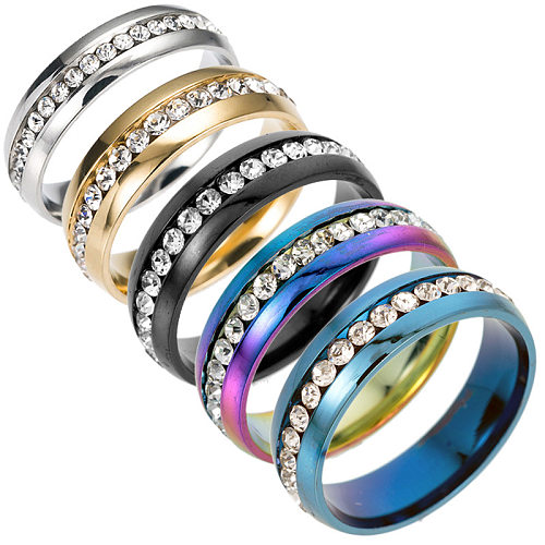 Fashion Single Row Diamond Stainless Steel Ring