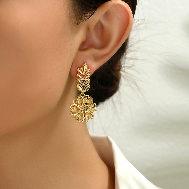 1 Pair Vacation Leaf Heart Shape Plating Copper 18K Gold Plated Drop Earrings