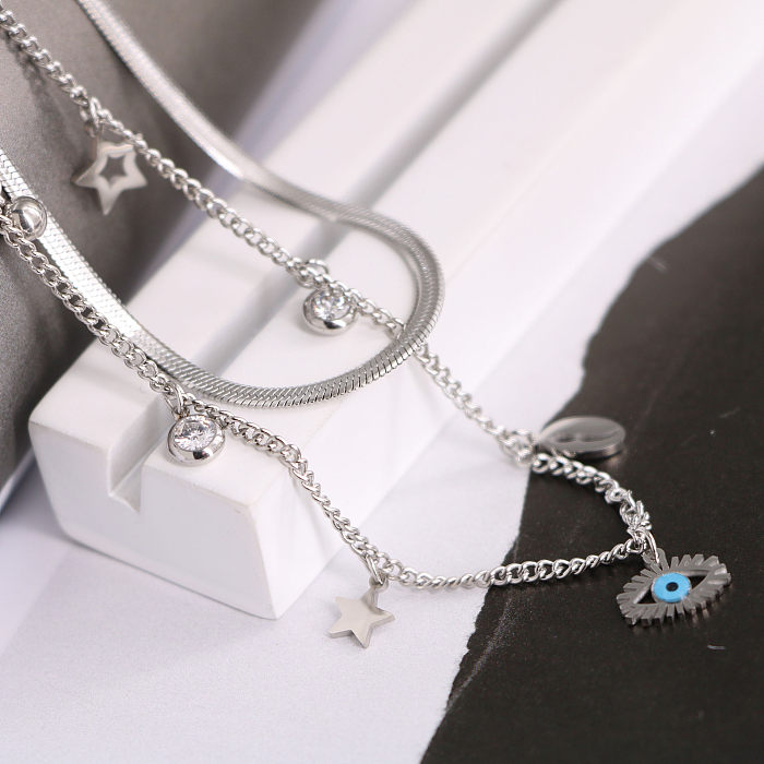 Fashion Eye Titanium Steel Plating Inlay Artificial Gemstones Bracelets Necklace