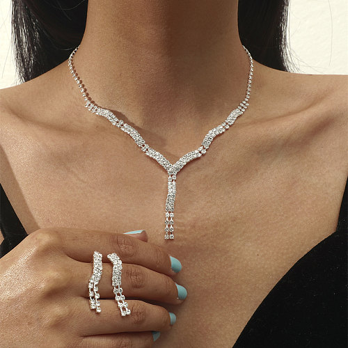 Venta al por mayor, pendientes geométricos simples de acero de titanio con diamantes de imitación, conjunto de joyería