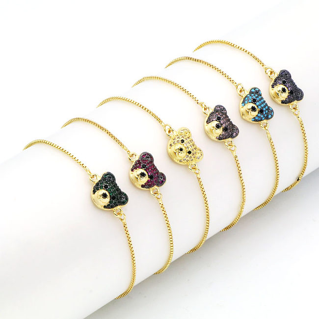 Hot Sale Ins Style Korean Niche Colorful Zircon Bear Bracelet European And American Cold Style Trendy Light Luxury Adjustable Bracelet