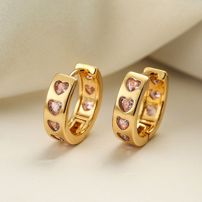 1 Pair Elegant Round Heart Shape Plating Inlay Copper Zircon 18K Gold Plated Hoop Earrings