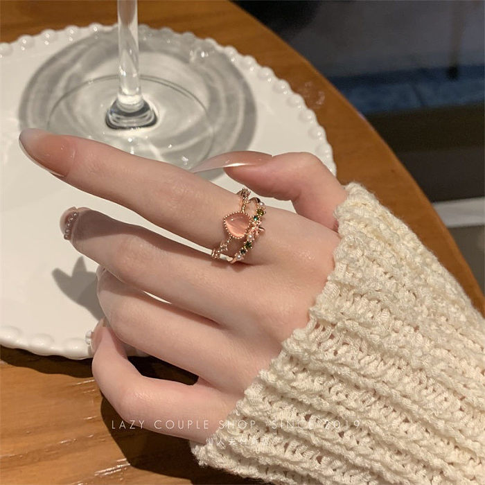 Romantic Modern Style Simple Style Animal Letter Heart Shape Alloy Copper Gold Plated Silver Plated Artificial Gemstones Artificial Pearls Artificial Diamond Open Ring In Bulk