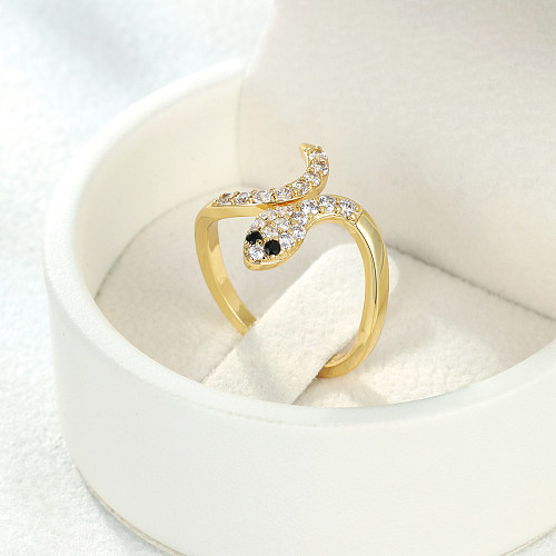 Simple Style Snake Copper Plating Inlay Zircon 18K Gold Plated Rings