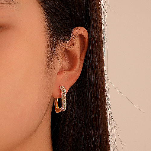 Boucles d'oreilles carrées en cuivre coréen incrusté de Zircon, boucles d'oreilles géométriques simples à la mode