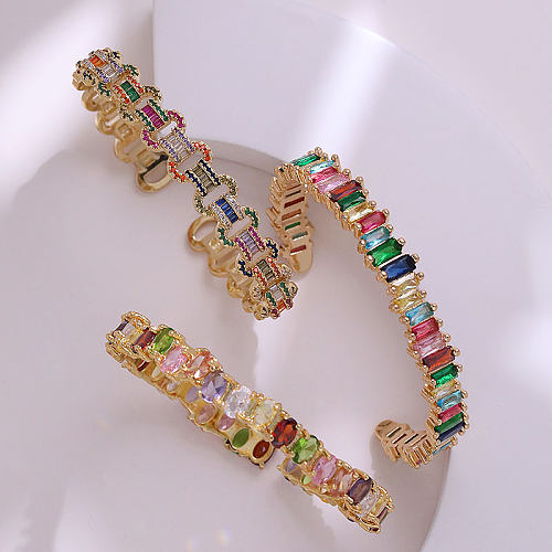 Casual Commute Colorful Brass Plating Inlay Zircon 14K Gold Plated Bangle