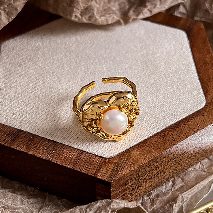 Anillos abiertos chapados en oro de 18 quilates con incrustaciones de cobre en forma de corazón de estilo Simple para mujer