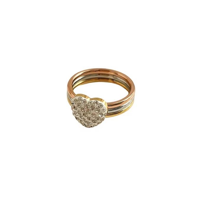 Anéis de aço inoxidável em formato de coração da moda anéis de aço inoxidável embutidos de zircão