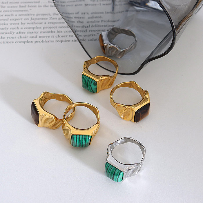 Retro Square Titanium Steel Rings Inlay Natural Stone Stainless Steel Rings